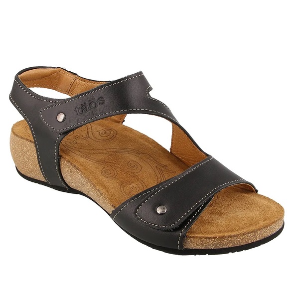 TAOS Lovely Leather Strappy Wedge Comfort Sandal Black Size 39 [8-8.5] Minimal - Picture 1 of 12